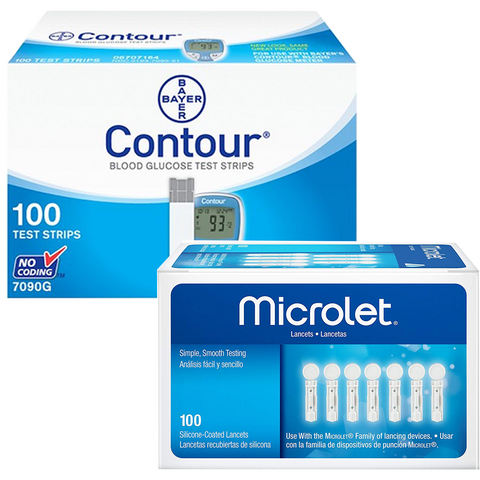 Bayer Contour Test Strips (100 Ct.) + Microlet Lancets (100 Ct.) - Teststripz