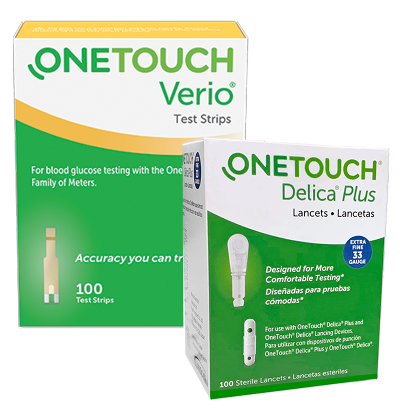 One Touch Verio Test Strips (100 Ct.) + Delica Lancets (100 Ct.)